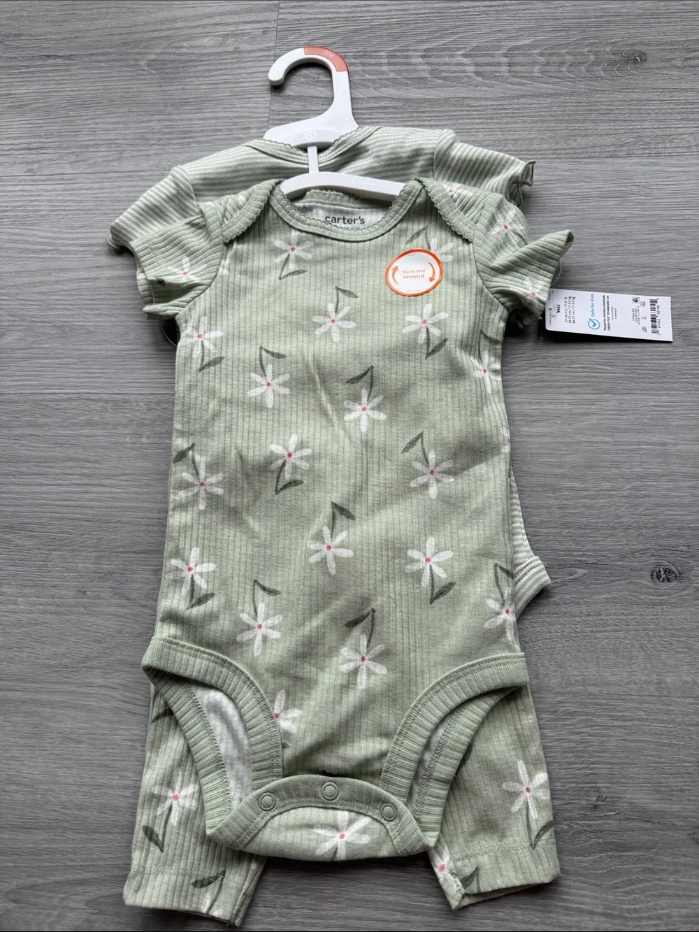 Carter's Light Sage Floral Ribbed Baby Onesies - 2 Pack